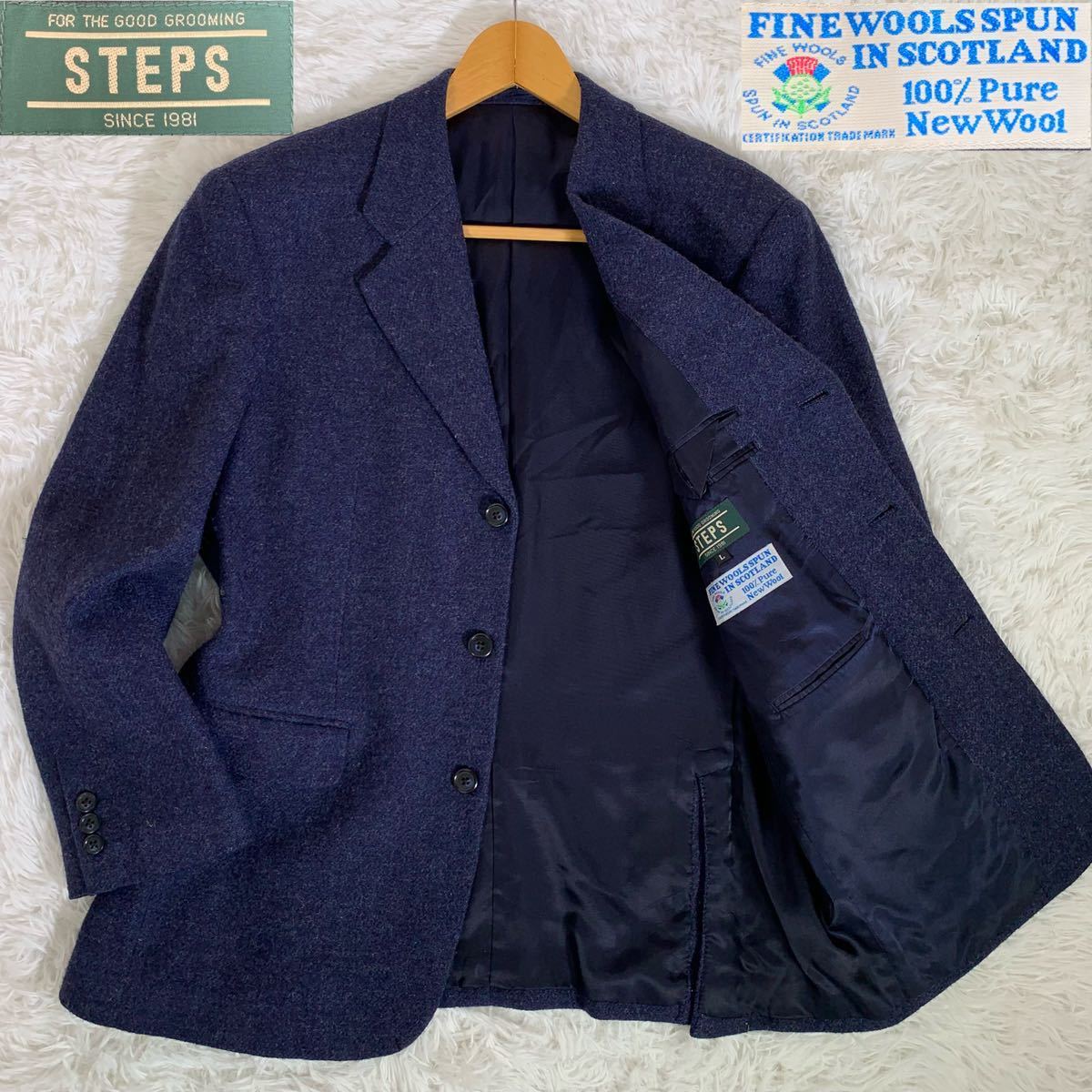 STEPS ステップス テーラードジャケット 3B 総裏 ネイビー ツイード 