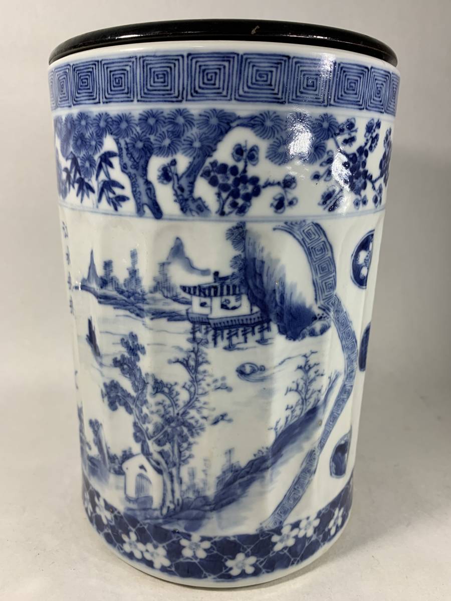 五良大甫呉祥瑞造 茶道具 染付 水指 使用感有り 五