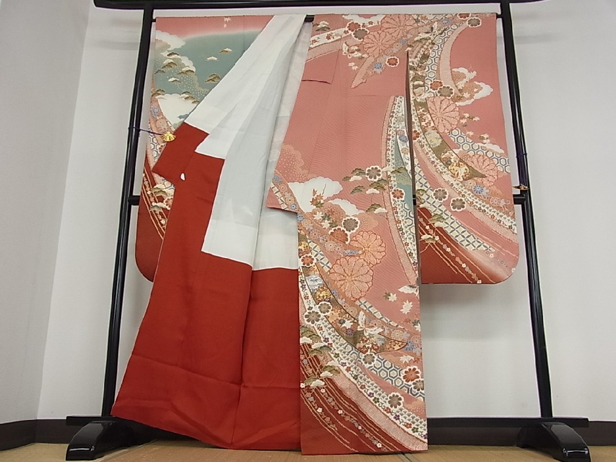 駒刺繍 逸品 金彩 暈し染め 平和屋着物○豪華振袖 草花冊子文