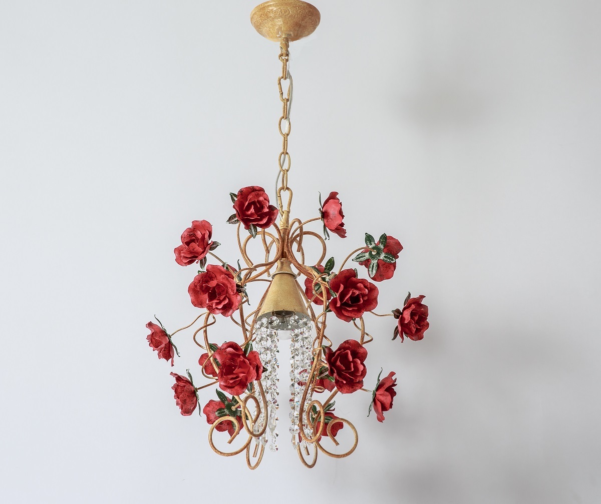 組立済 可愛いアンティーク調 １灯 薔薇玉シャンデリア LED電球一個サービス付き 引っ掛けシーリングタイプ　ワンタッチで簡単設置 0235-1S