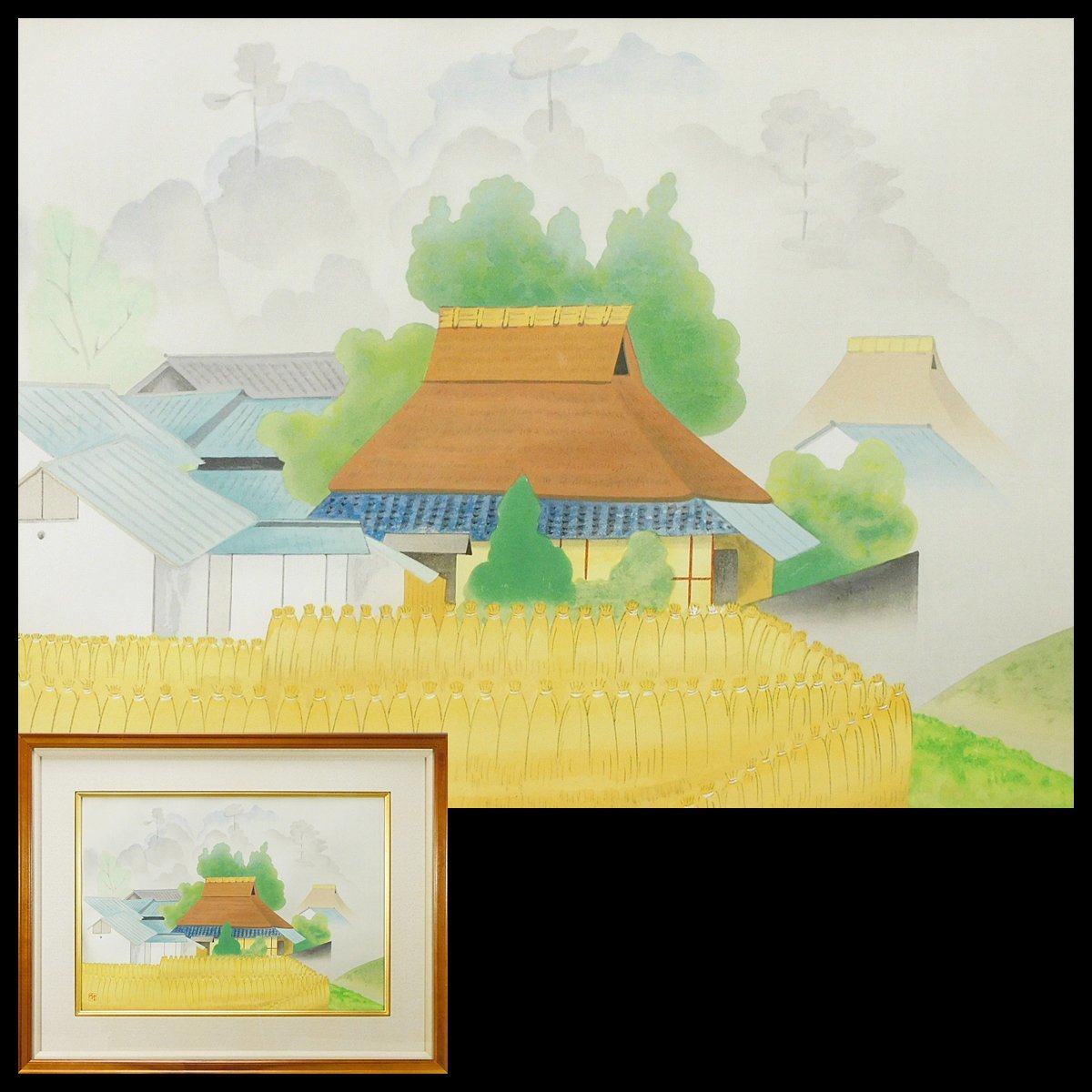 E0870 柿崎兆 「冬の池」 木版画 小品 額装 1/15 1992年