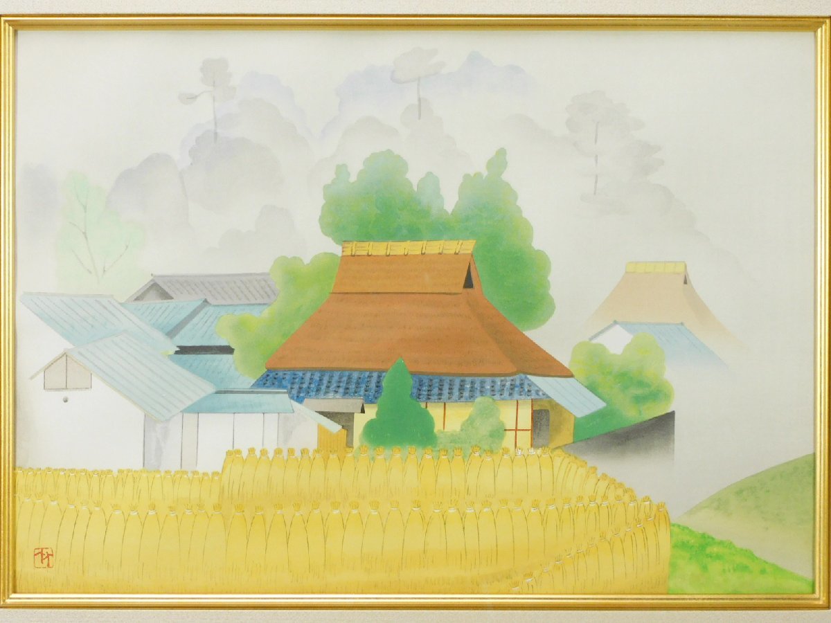 美品 小野竹喬「川の辺り」木版画 美術書院 証明シール有 文化勲章 竹内栖鳳師事 小野竹喬 朝靄 木版画 額装 証明シール 専用タトウ 美術書院 師竹内