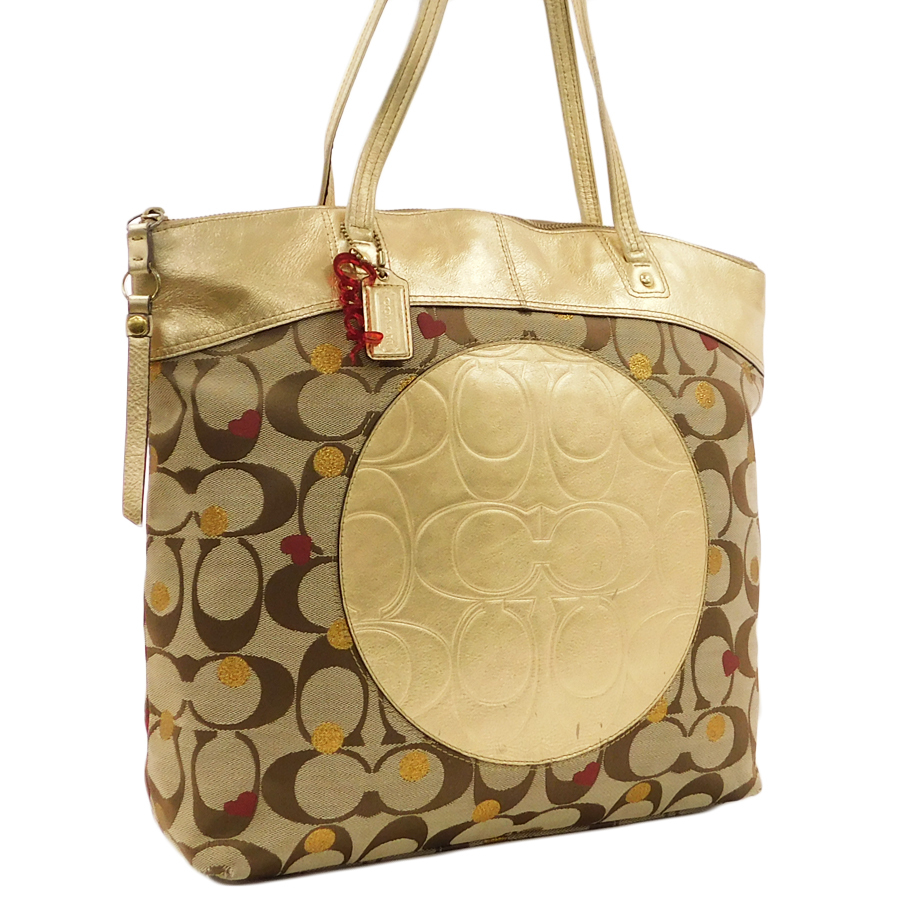 COACH シグネチャー トートバッグ ゴールド系 COACH コーチ レザー 