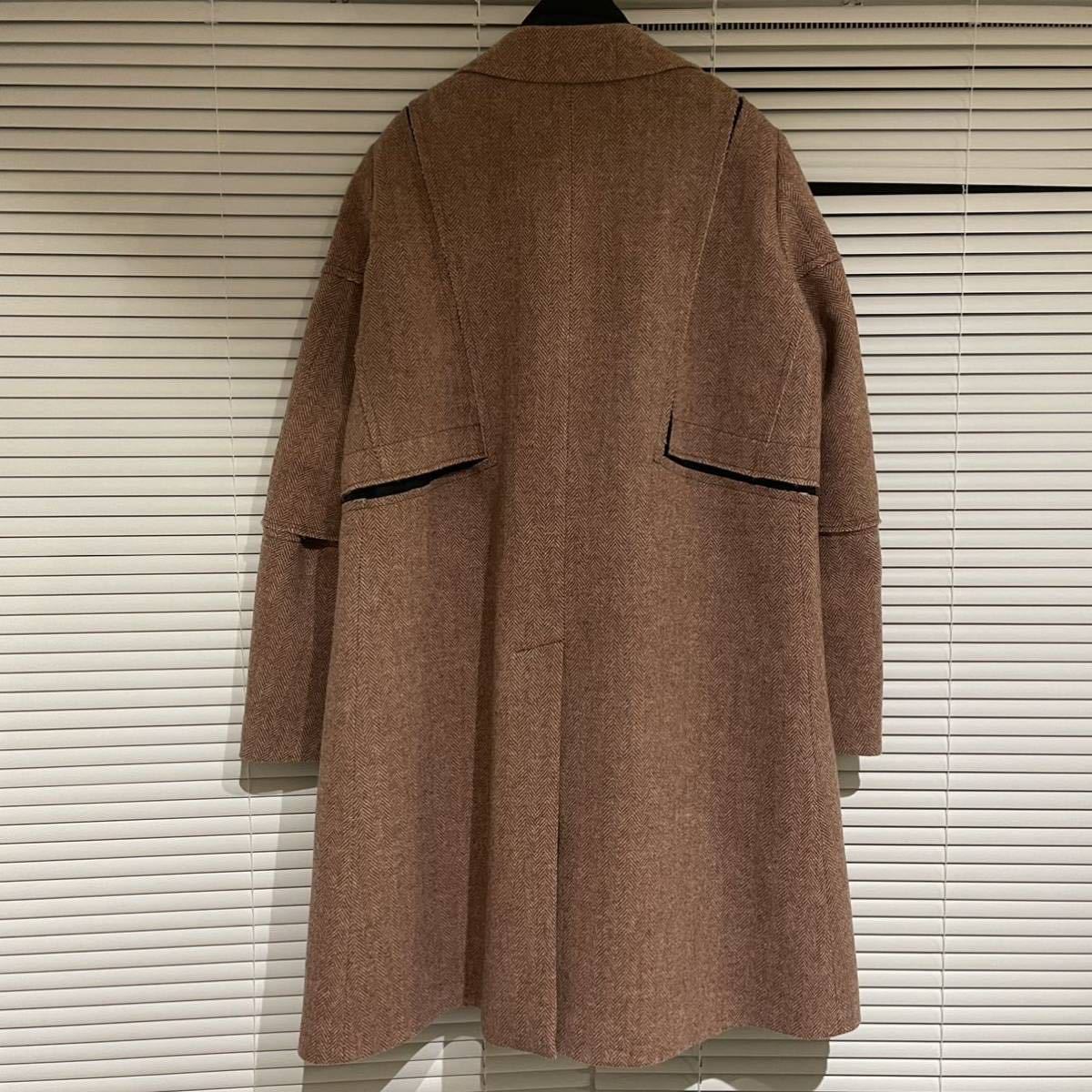 一円！ sacai ヘリンボーン ドッキング コート ウール サカイ メンズ 