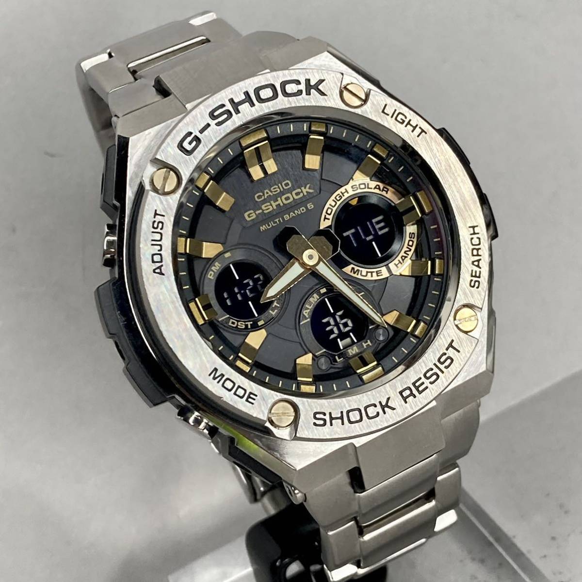 極美品 G-SHOCK GST-W110D-1A9JF G-STEEL/Gスチール タフソーラー 電波受信