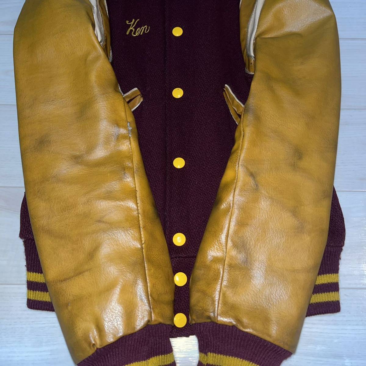 ヴィンテージ！70s DEER FOOT ウール×レザー スタジャン(70年代 