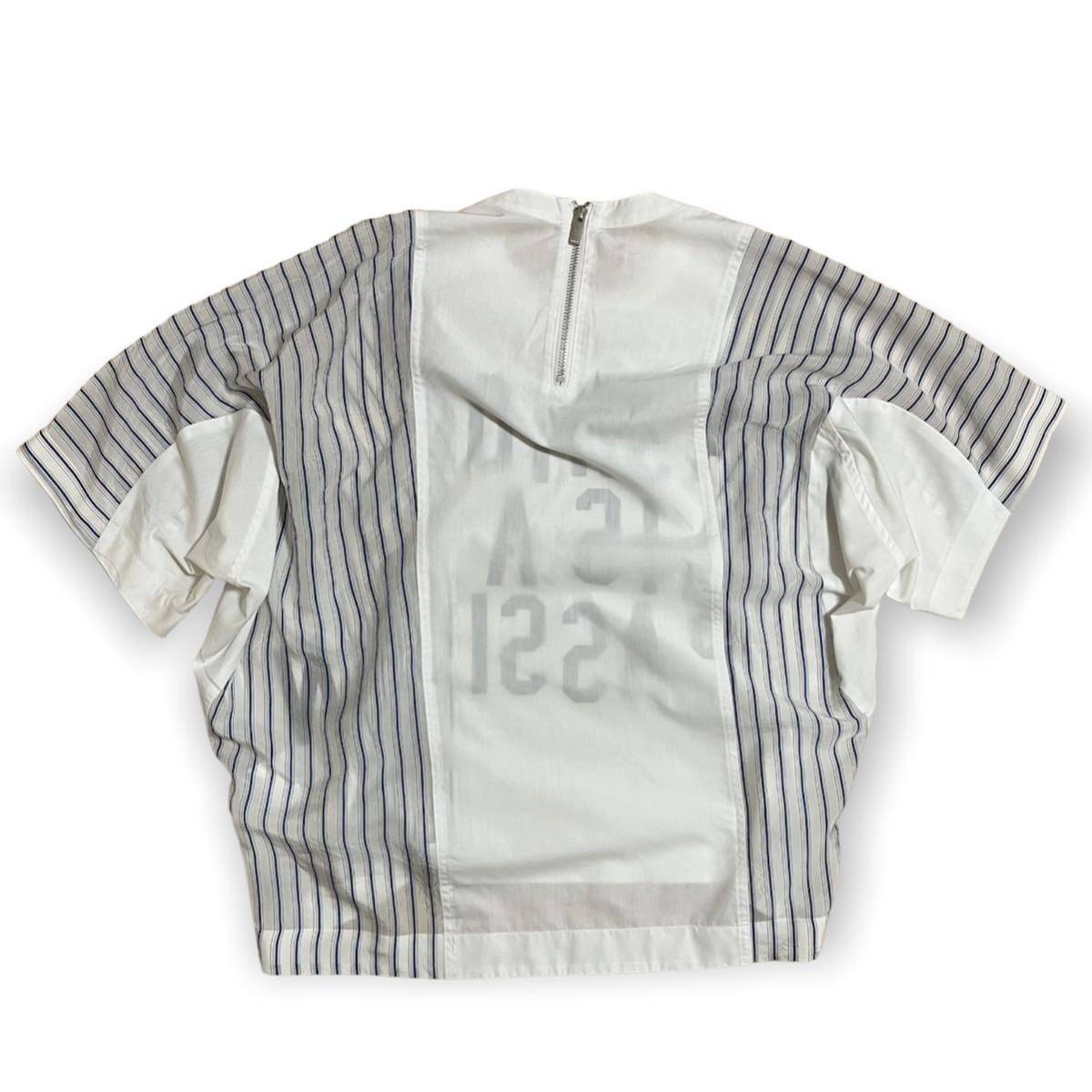 サカイ 17SS 変形 カットソー ストライプ 切替 ロゴ 五分袖 2 白 青 ♪1，000〜 sacai サカイ 17SS 変形 カットソー ストライプ 切替 ロゴ