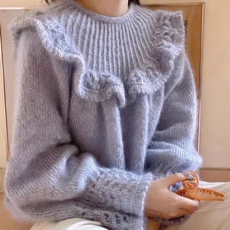 トップス　ニットセーターモヘアニット ふんわり　可愛いフリル