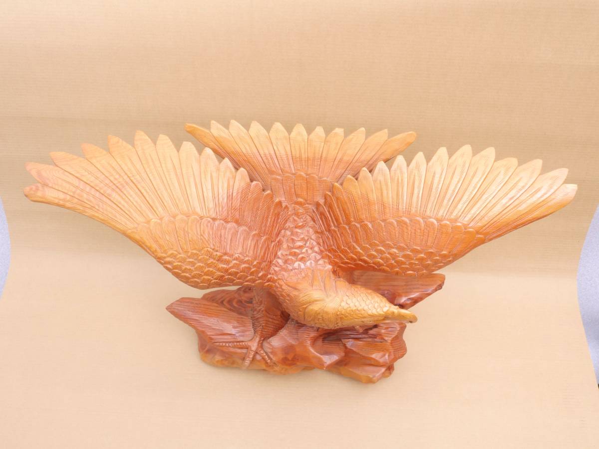 鈴木彫刻 一位一刀彫 鷹 鷲 約80×24×49cm 木彫り 置物 工芸品 B12/1-5