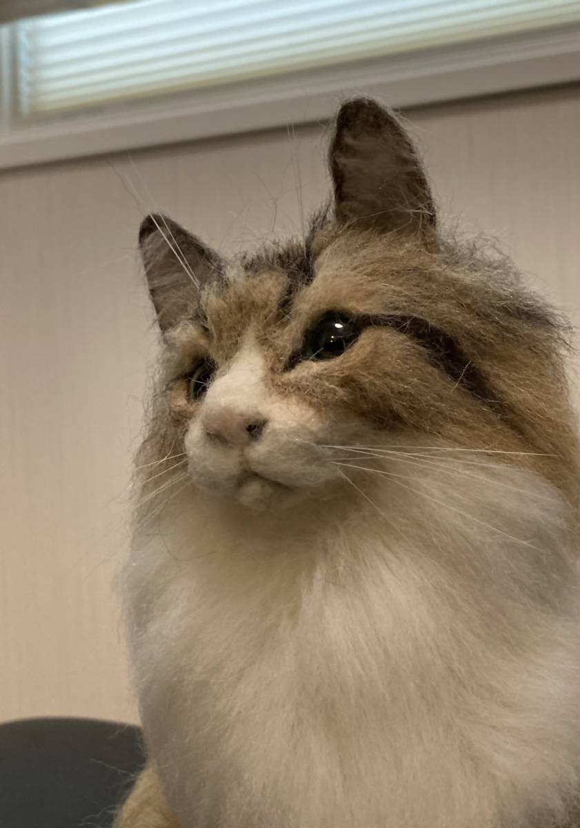 リアル羊毛フェルト猫 No.2 ノルウェージャン キャリコ リアル羊毛