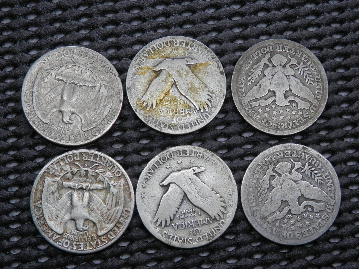 アメリカ 25セント銀貨×6枚 1898・99・1926・27・42・46年 合計35.21