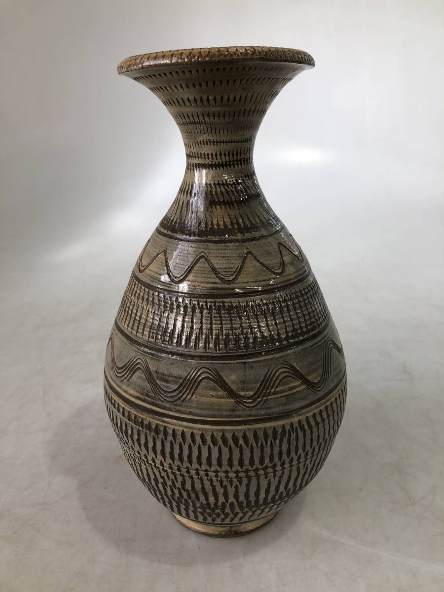 T074 小鹿田焼 おんた焼 飛び鉋 花瓶 花器 壺 花入 インテリア 中古