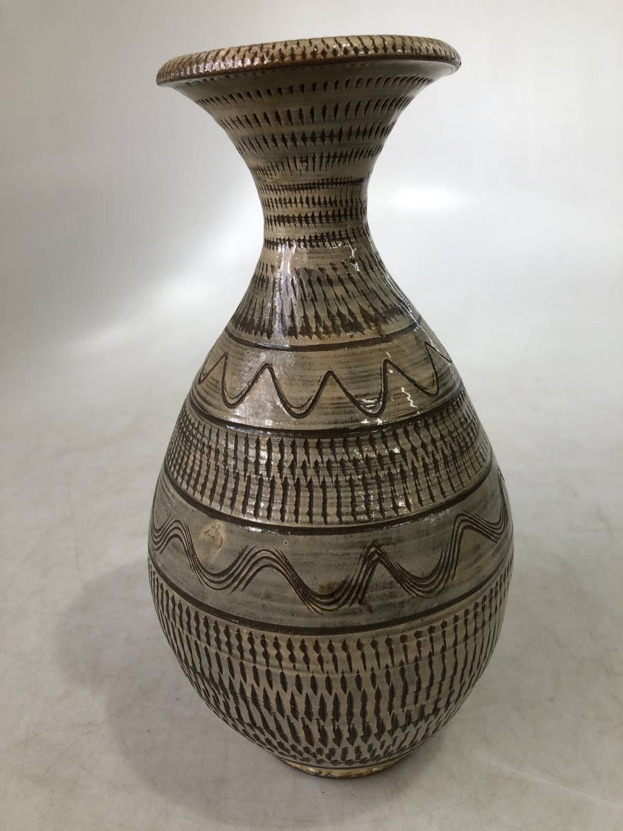 T074 小鹿田焼 おんた焼 飛び鉋 花瓶 花器 壺 花入 インテリア 中古