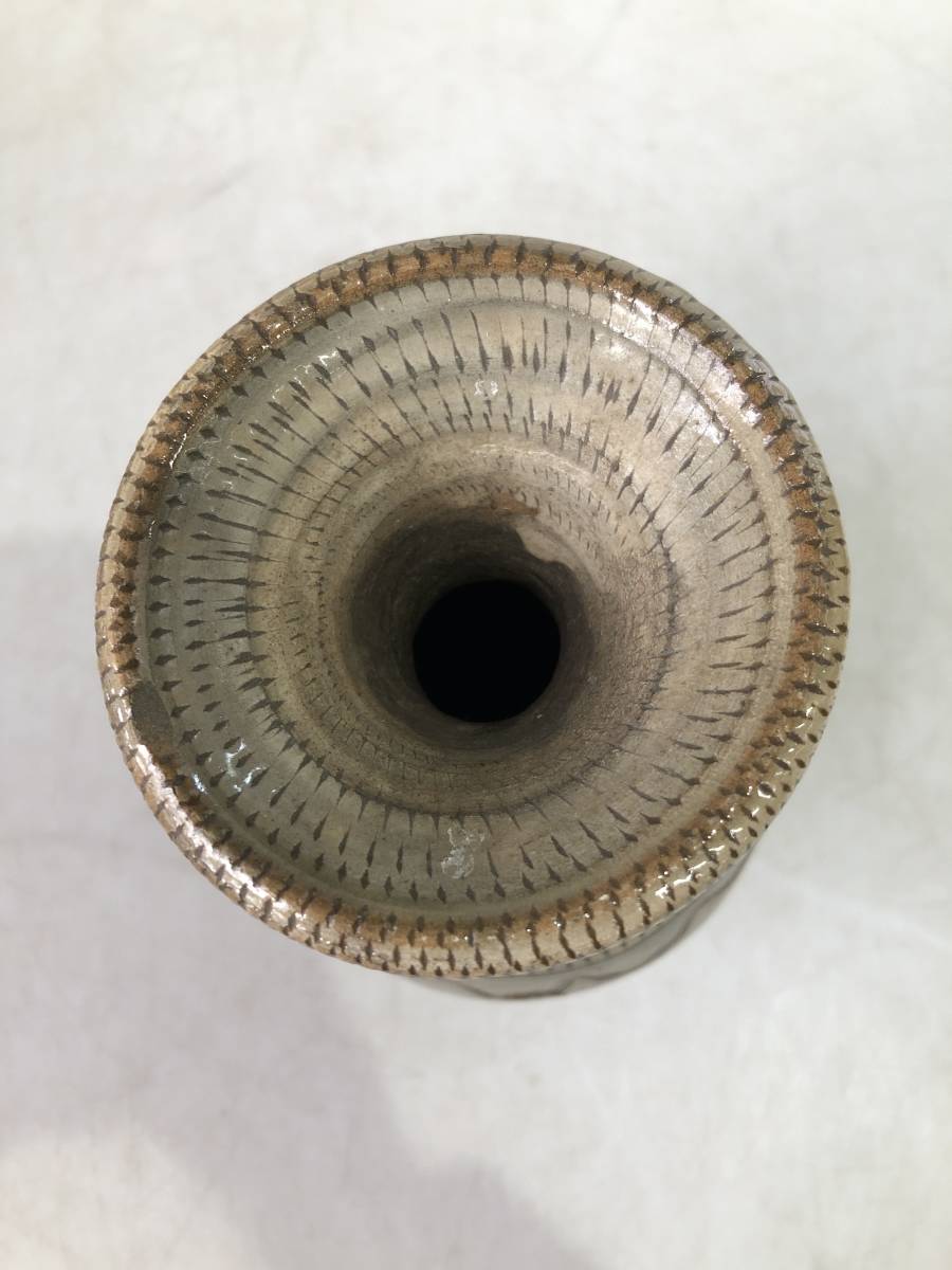 T074 小鹿田焼 おんた焼 飛び鉋 花瓶 花器 壺 花入 インテリア 中古