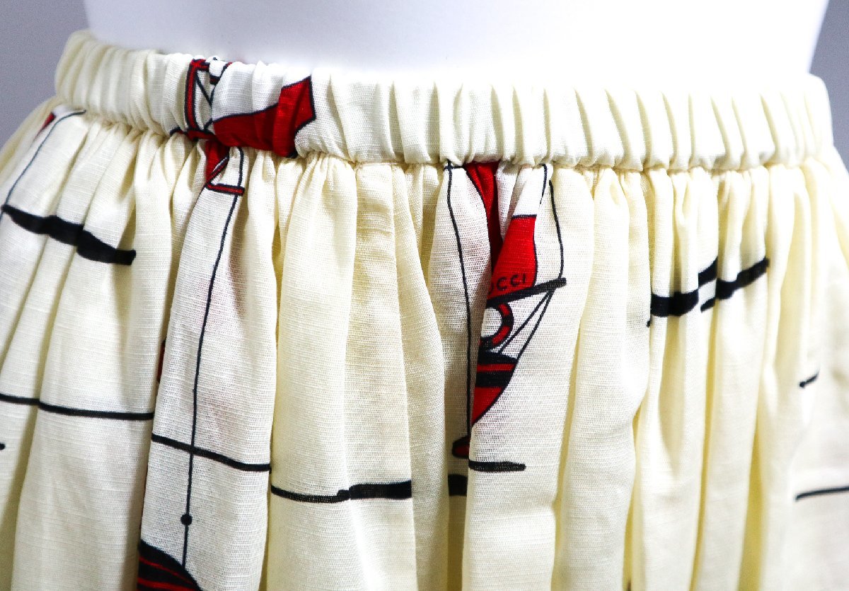 GUCCI グッチ ヨット総柄 アイボリー/レッド フレアスカート ロング  