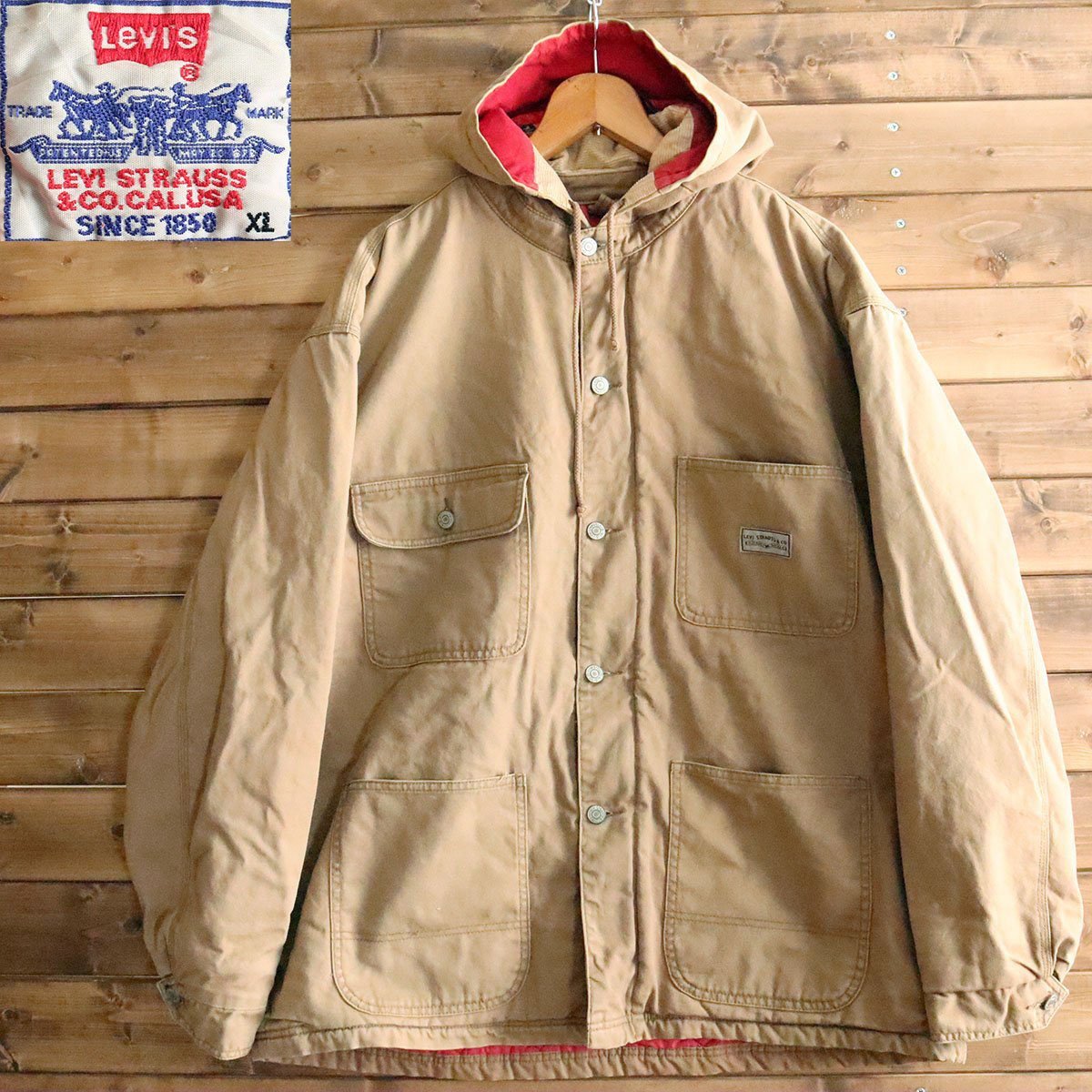 大得価，最新作 B4T/s4.9-1 Levis リーバイス ダックジャケット パーカー ハンティングジャケット 中綿 メンズ ベージュ XL ビッグサイズ(XLサイズ以上)｜売買されたオークション情報、yahooの商品情報をアーカイ ジャンパー、ブルゾン一般
