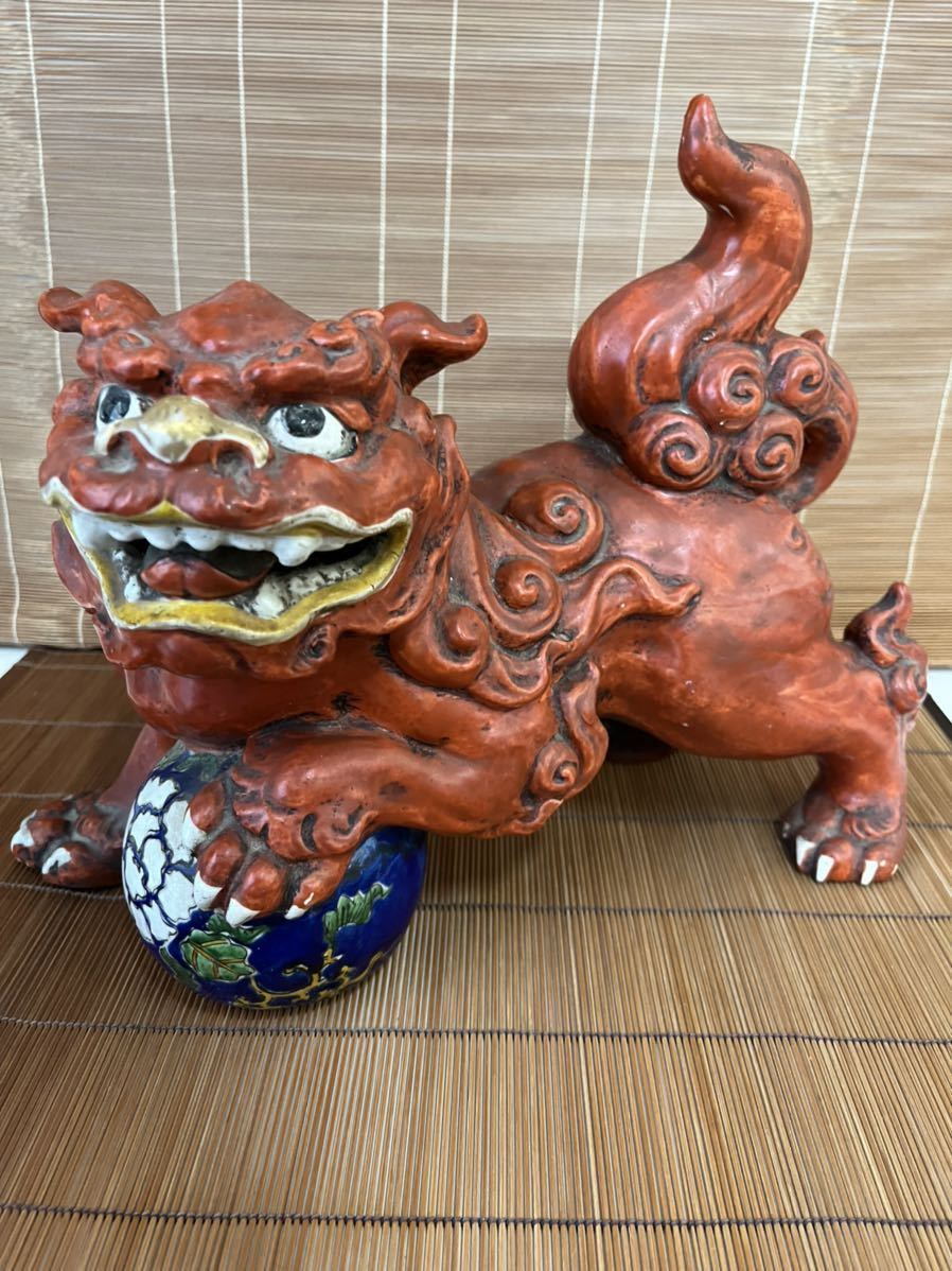 玉獅子 玉乗り獅子 唐獅子 狛犬 魔除け 置物 G331 【公式通販】