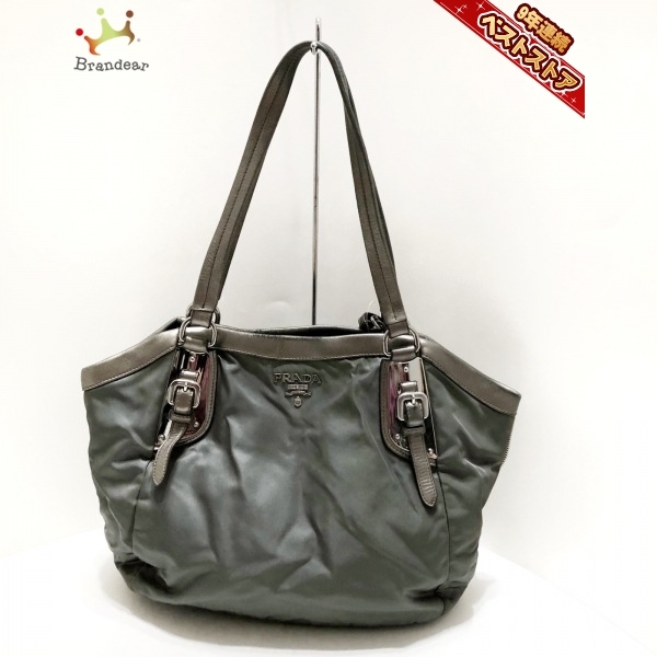 プラダ PRADA トートバッグ - ナイロン×レザー グレー 革タグ バッグ