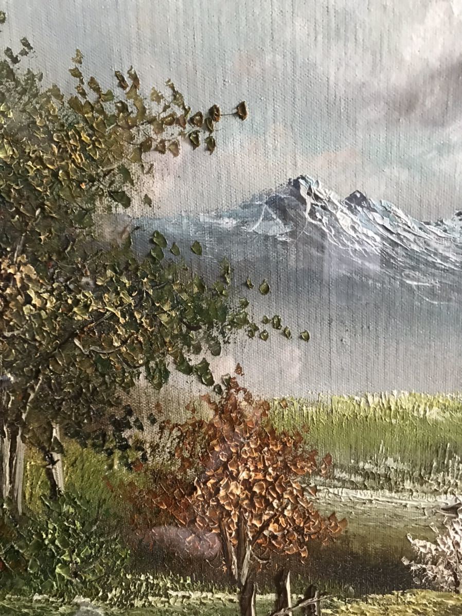 風景画 絵画 油絵 油絵光織りなす翡翠の森 初夏 森 額縁付き 新緑 風景
