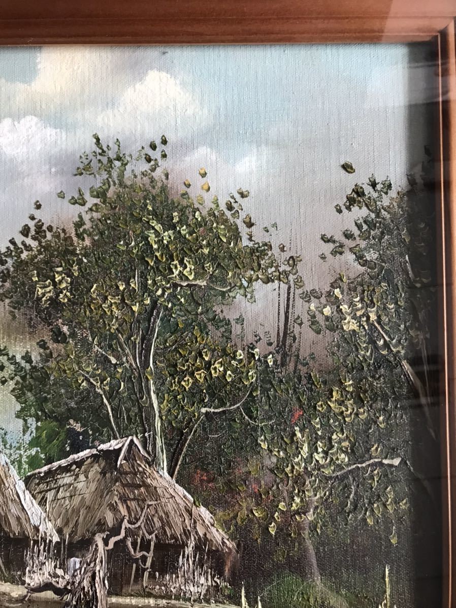 風景画 絵画 油絵 油絵光織りなす翡翠の森 初夏 森 額縁付き 新緑 風景