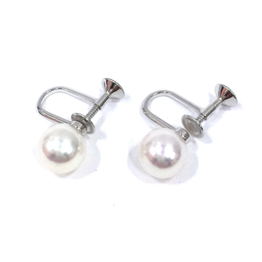 ミキモト K18WG ホワイトゴールド アコヤ真珠 8.2mm パール イヤリング 保存箱 袋付 レディース アクセサリー 3.6g