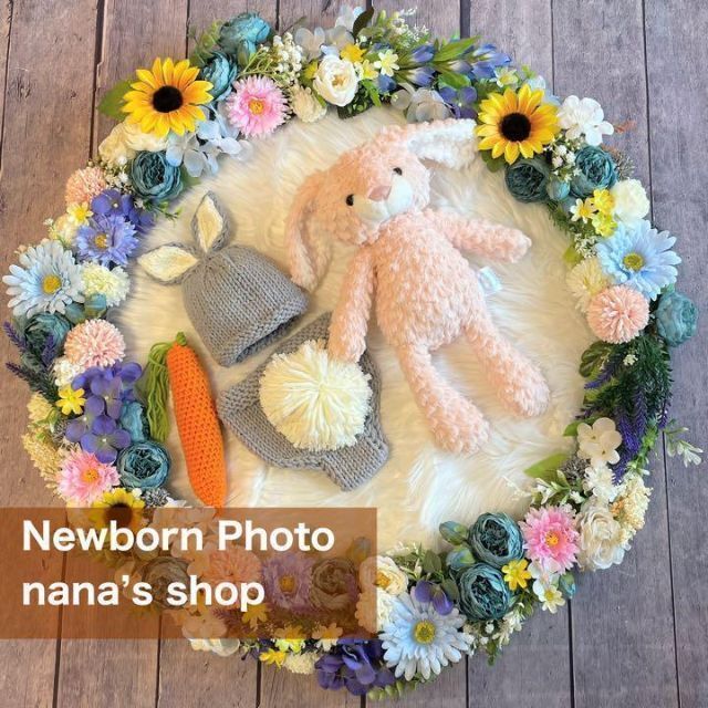 グレーうさぎ人参×ピンクうさぎ♪ニューボーンフォト撮影衣装　ベビーフォト　記念