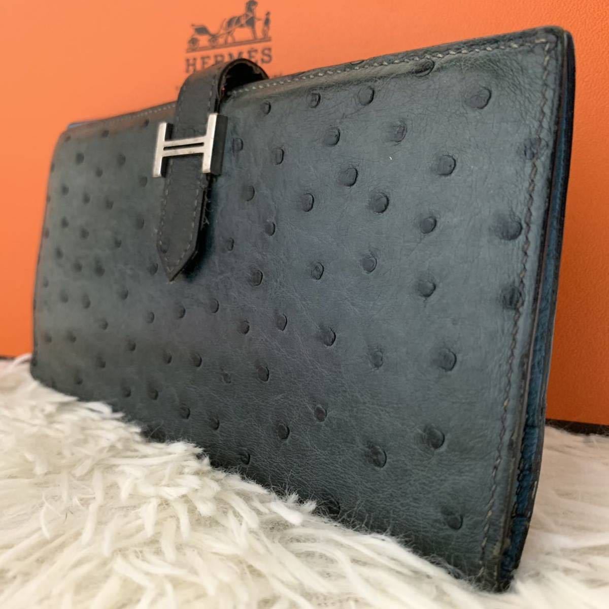 希少カラー美品☆オーストリッチ】エルメス HERMES ベアン G金具