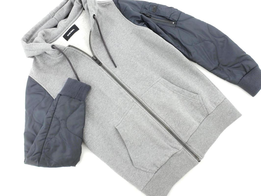 DIESEL ディーゼル 裏起毛 袖切替 ジップアップ パーカー sizeS/グレーｘダークグレー ◇■◎ ☆ clb9 メンズ