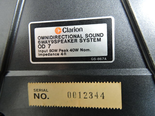 希少 レア clarion クラリオン OD7 ペア スピーカー 6ウェイ9 