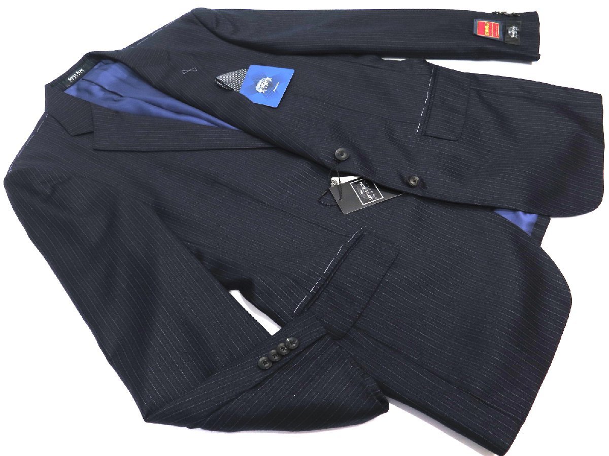2118●Savile Row サビルロウ●新品 【E・THOMAS】Super130's使用　ストライプ　プレミアムスタンダードスーツ　ネイビー/AB6