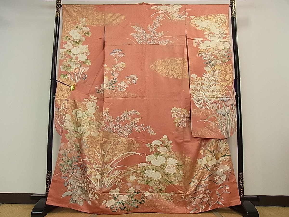 平和屋着物○豪華振袖 駒刺繍 雪輪草花文 暈し染め 金彩 正絹