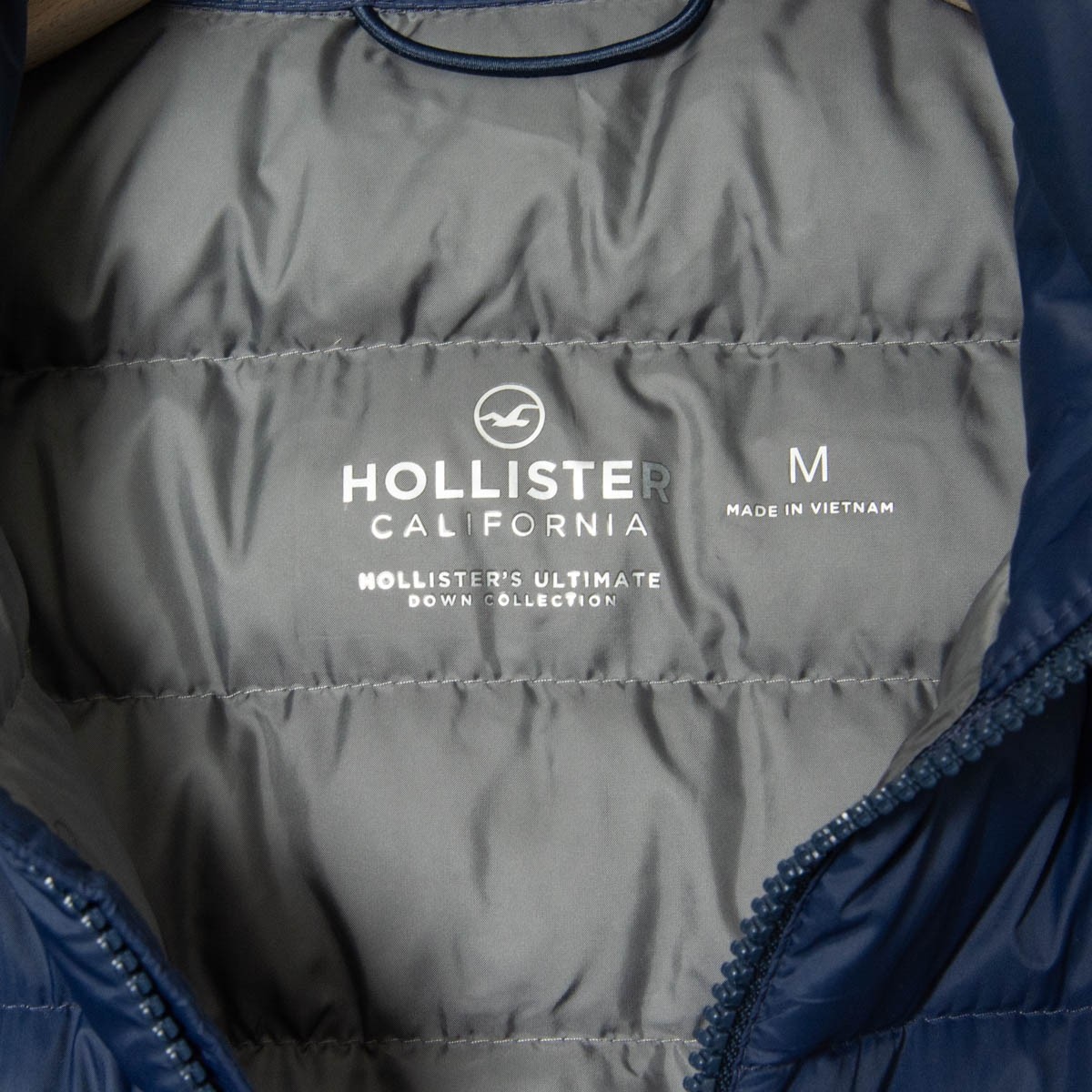 HOLLISTER ホリスター ダウンジャケット ネイビー 紺色 M プリント 袖 