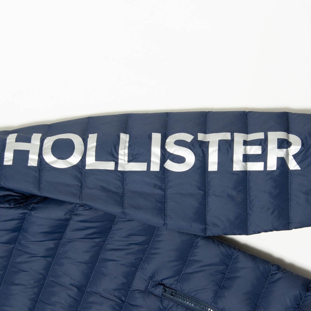 HOLLISTER ホリスター ダウンジャケット ネイビー 紺色 M プリント 袖 