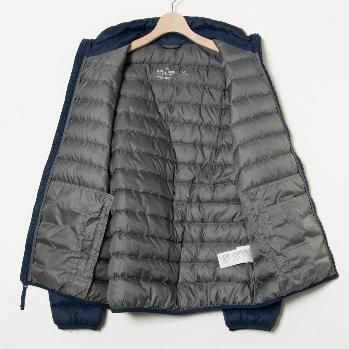 HOLLISTER ホリスター ダウンジャケット ネイビー 紺色 M プリント 袖 