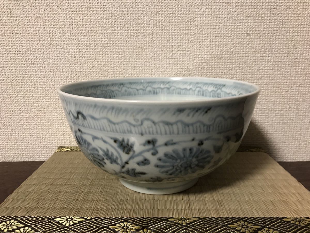 桃】清朝期染付参漢人図小皿