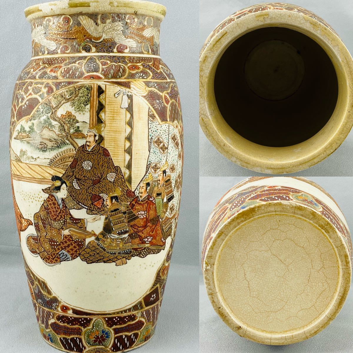 有田焼 手描き鶴模様陶器花瓶 弥左士門 有田焼 手描き鶴模様陶器花瓶