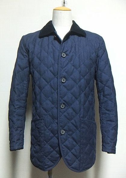 極上:PAUL STUART(ポールスチュアート).ダウン キルティング ジャケット M(濃紺/ダウン90フェザー10/肩45幅55丈75/トラッド/アイビー)