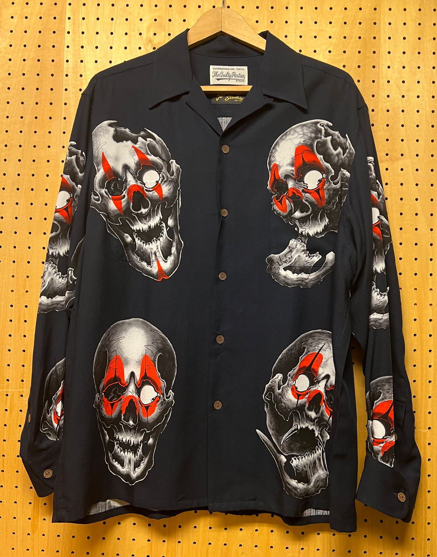 WACKO MARIA ワコマリア 56 TATTOO STUDIO コラボ ハワイアンシャツ 長袖 NAVY Lサイズ