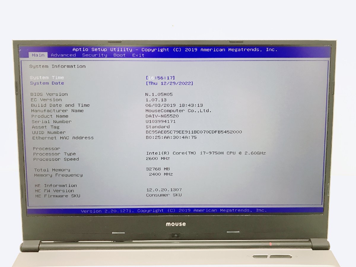 mousecomputer DAIV-NG5520 Core i7-9750H 2.60GHz 32GB SSD1TB HDD2TB