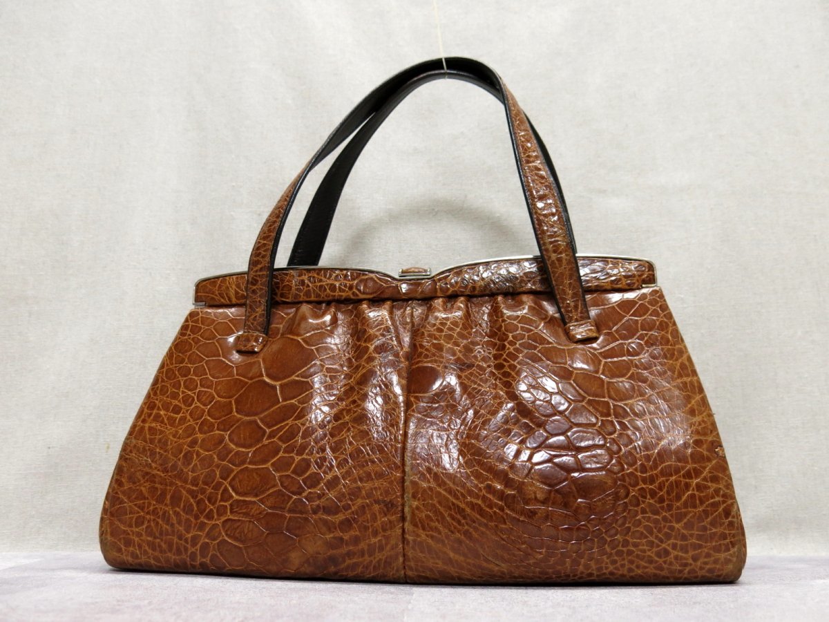 ○美品○GENUINE○タートル 亀革 レザー 本革○がま口 ハンド バッグ
