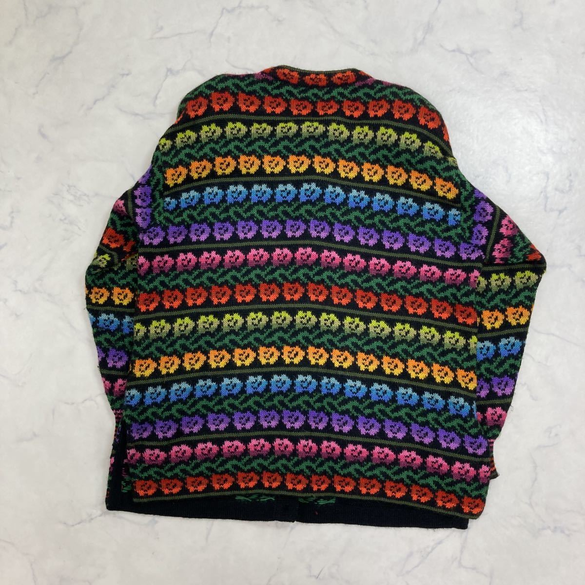 ROYAL ALPACA 総柄ニットカーディガン L ペルー製 ロイヤルアルパカ