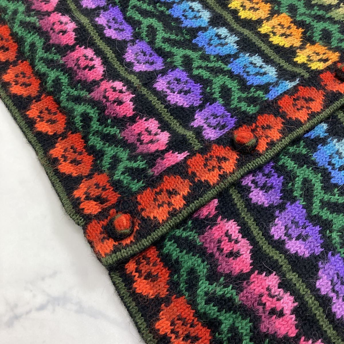 ROYAL ALPACA 総柄ニットカーディガン L ペルー製 ロイヤルアルパカ