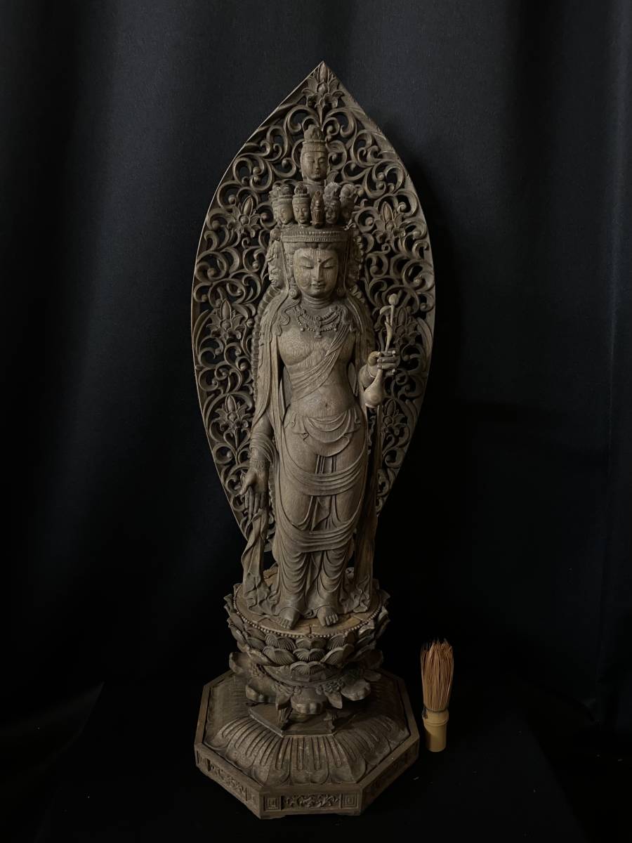 高62cm 井波彫刻 仏教工芸品 時代彫刻 香樟材 木彫仏教 十一観音菩薩 
