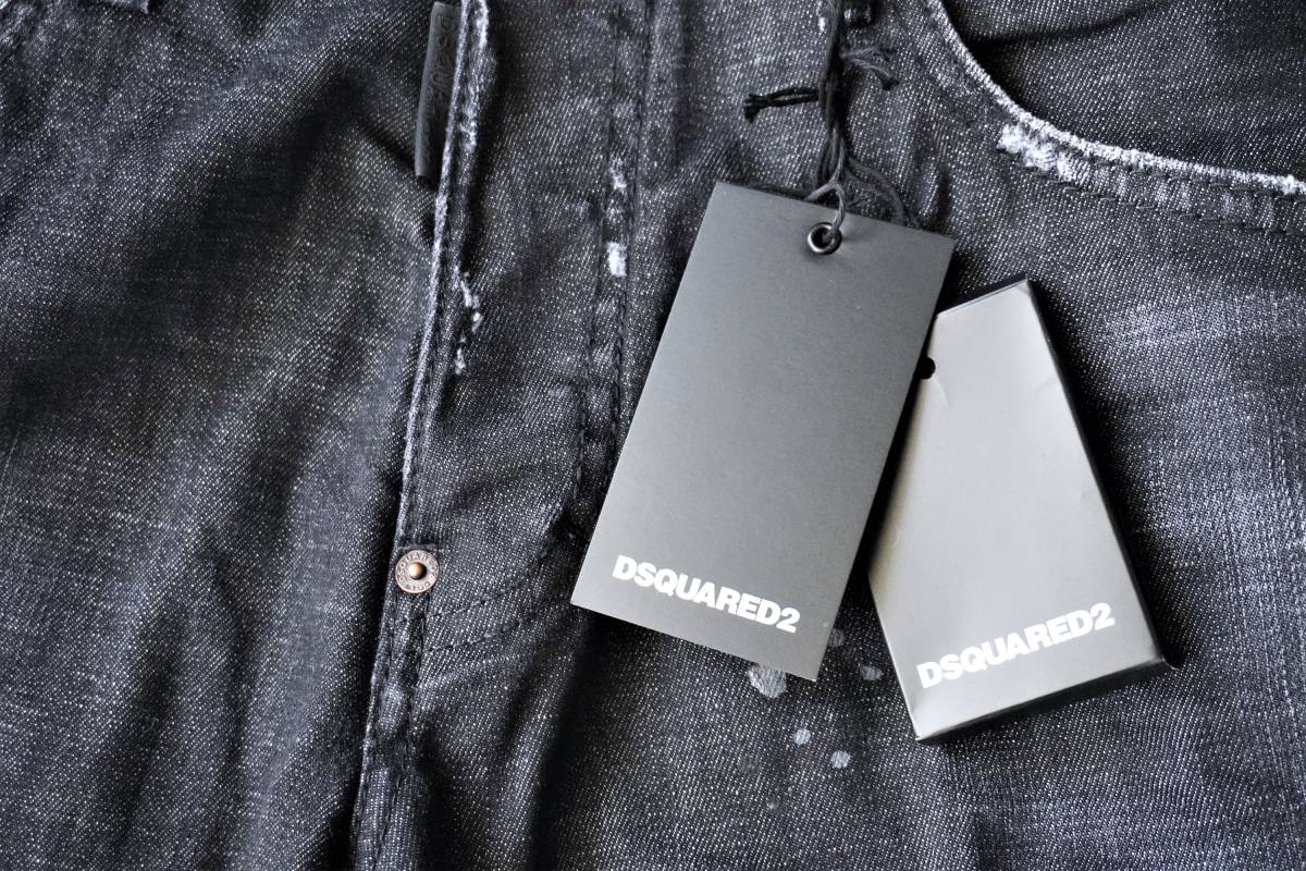 【新品/正規品】定価7万 50 Dsquared2 ディースクエアード RUN DAN JEAN S71LB0659 武骨で男らしい ブラックウォッシュ ストレッチ デニム