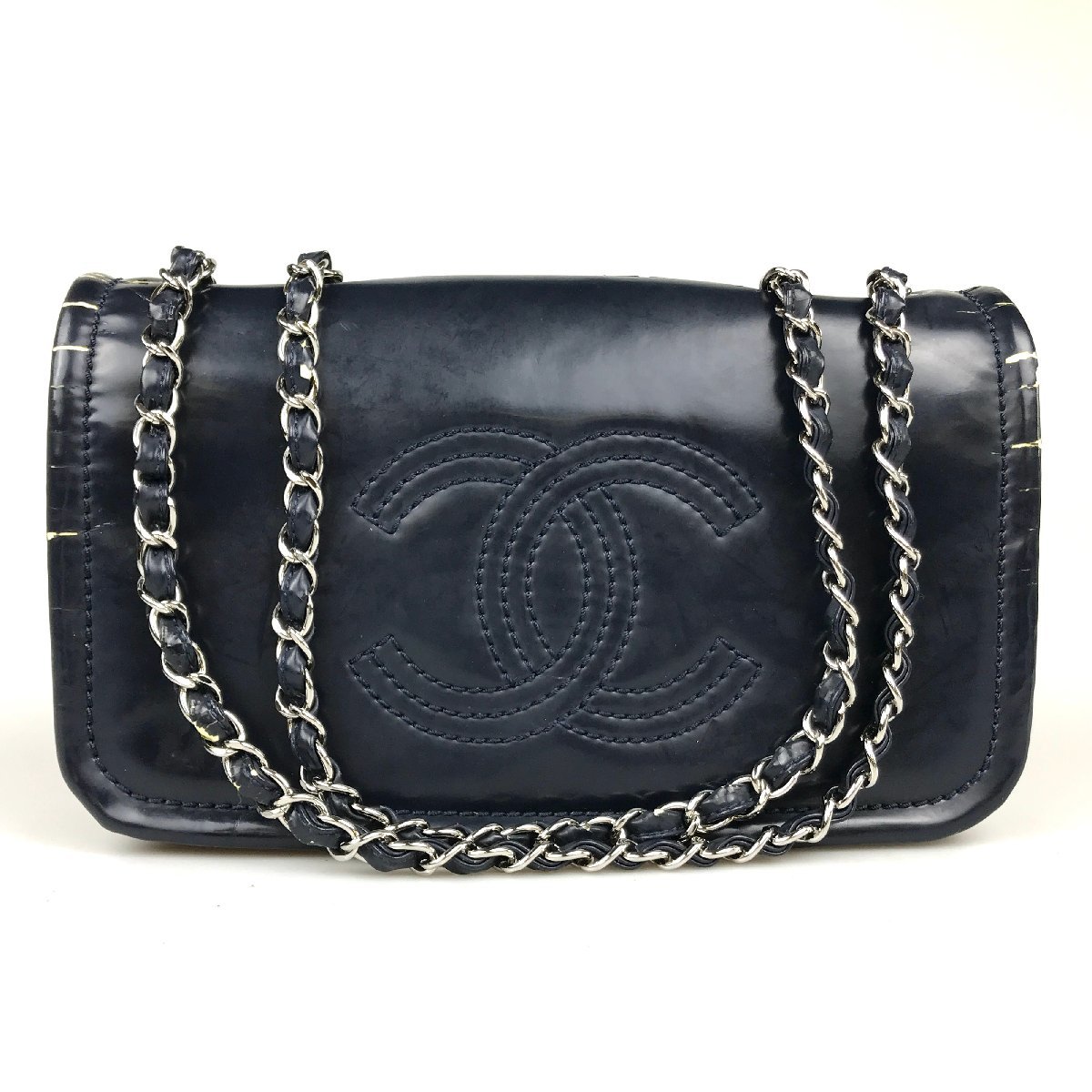 【1円～】シャネル CHANEL バッグ ショルダーバッグ チェーンショルダー エナメル パテント 14番台 中古