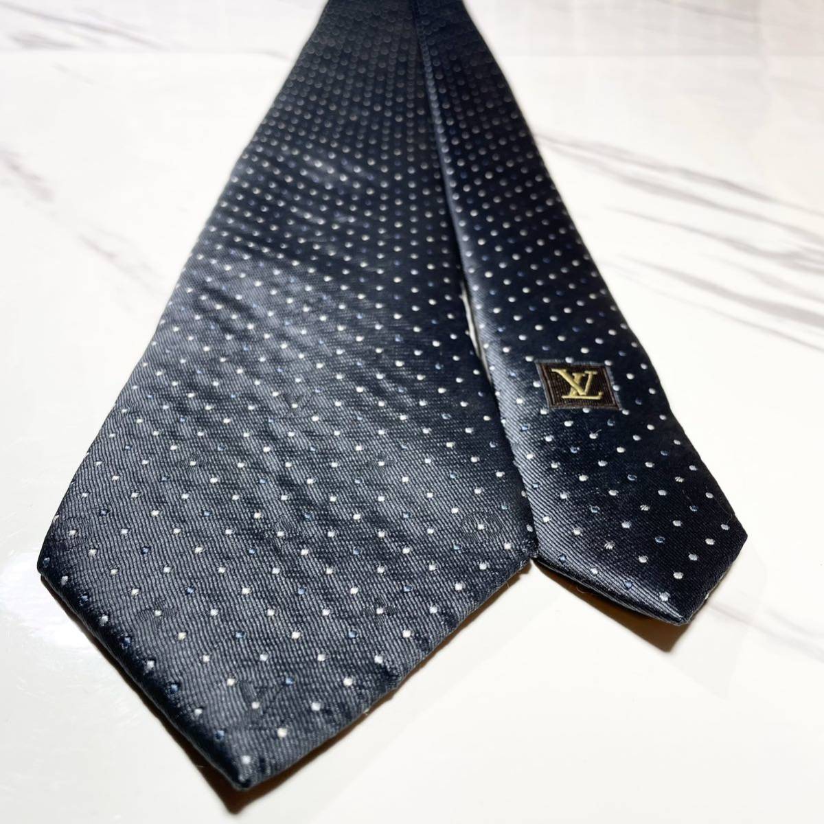 極美品 ネクタイ LOUIS VUITTON LV モノグラム ドット柄 シルク100