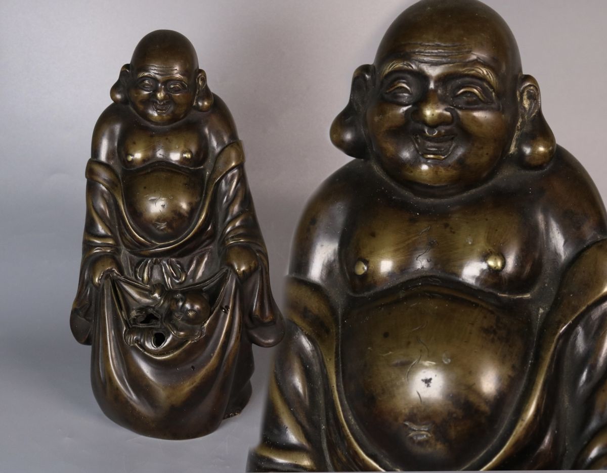 時代物 銅布袋童子像・銅製布袋和尚童子像・銅布袋尊・銅大肚弥勒佛像