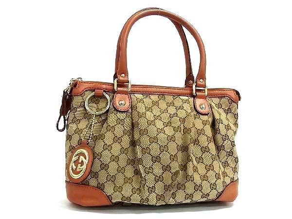 1円 GUCCI グッチ 247902 スーキー GGキャンバス×レザー ハンドバッグ トート 手持ち レディース ベージュ系×ブラウン系 AG8122B2