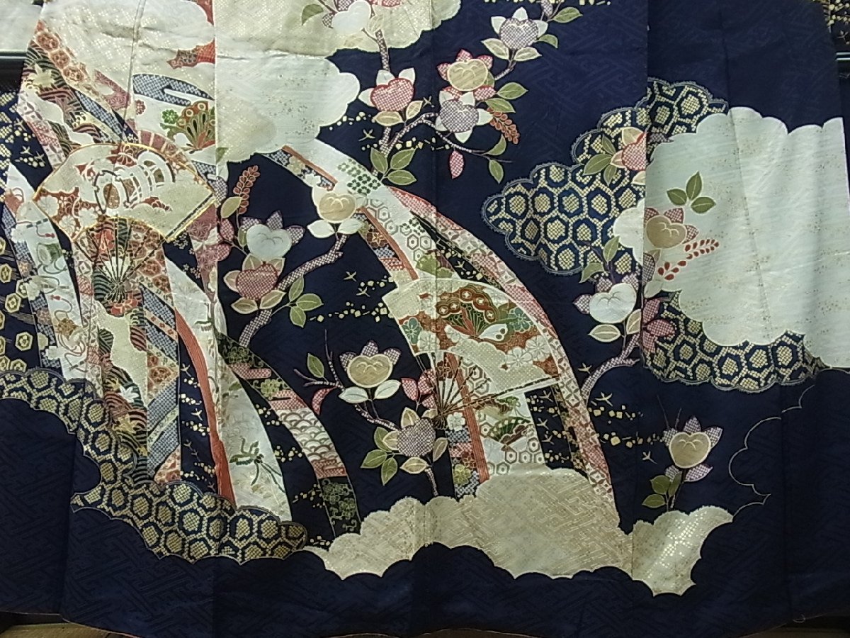 平和屋着物□豪華振袖 駒刺繍 雲取り扇面鳳凰花蝶文 金彩