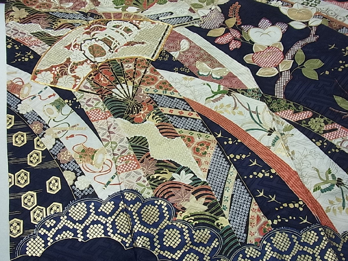 平和屋着物□豪華振袖 駒刺繍 雲取り扇面鳳凰花蝶文 金彩